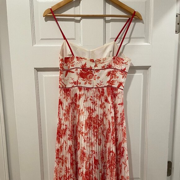 Club Monaco Red White Toile Pleated Dress (Size 00) - Picture 4 of 5